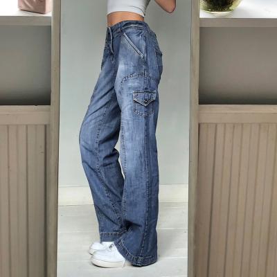 China European blue jeans anti-static women and American 2022 new women's pants loose waist high pants straight women's pants for sale