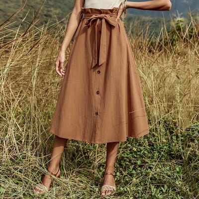 China 2022 European and American spring border single breasted solid color new skirt breathable and long bow tie a line half skirt skirt W for sale