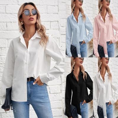 China Anti-pilling 2022 autumn and winter new European and American temperament pure color shirt suit style all-match long-sleeved blouse for sale