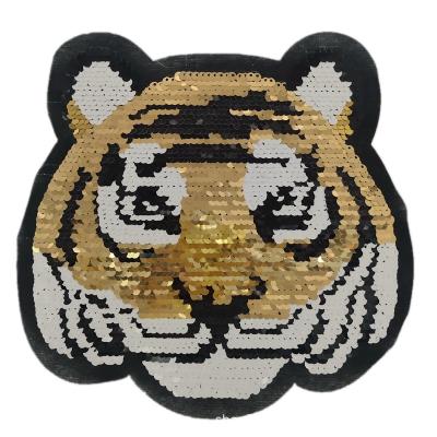 China 3D Tiger Head Sequins Reversible Clothing Flip Patch Patches Sequins Embroidered Fabric Patches Tiger Head Sequins Clothing Accessories Women's Patches for sale