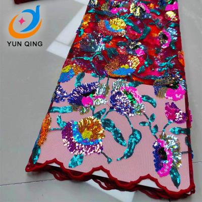 China Guipure Dress Lace Material African Nigerian French Mesh Bridal Multi Color Sequin Wedding Fabrics For Women for sale