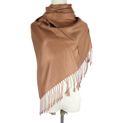 China Classic Daily Life Solid Color Twill Pashmina Scarf Knot Tassel Ladies Handmade Shawl for sale