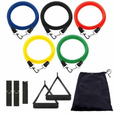 China Customized Durable / Portable Latex Fitness Exercise Tube 11 Pcs / Set Latex Resistance Bands Training Yoga Tubes With Carabiner Pull Rope for sale