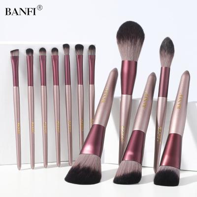 China Professional Luxury Small Grape Smudge Brush BANFI 12pcs Purple Handle Makeup Brush Set With Box For Beginner Reading Brush Makeup for sale