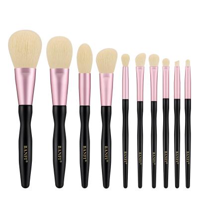 China Experience Banfi 10pcs Luxurious Black Wooden Handle Makeup Set Brushes With Cylinder Box Case Nylon Hair Base Good Quality Cosmetic Brush for sale