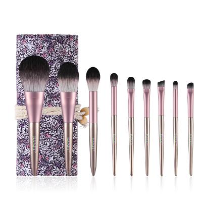 China Angular Blush Professional BANFI Color Synthetic with Champagne Base Luxury Eyeshadow Flat Makeup Brush Set Makeup Brush Bag 9pcs for sale