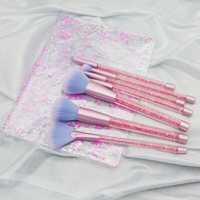 China Angular Blush 7 Pcs Lace Clear Crystal Makeup Brush Set with PVC Glitter Bag Quicksand Particle Makeup Brush Set for sale