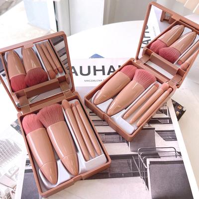 China With Case With Case High Quality Customized Portable Mini Mirror Banfi ABS 5pcs Pink Makeup Brushes Set With Case Mirror Makeup Brushes for sale