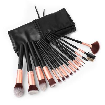 China Angular Blush Banfi Amazon Popular Beauty Brush Styles 16pieces Black Wooden Makeup Brushes With Rolling PU Bag for sale