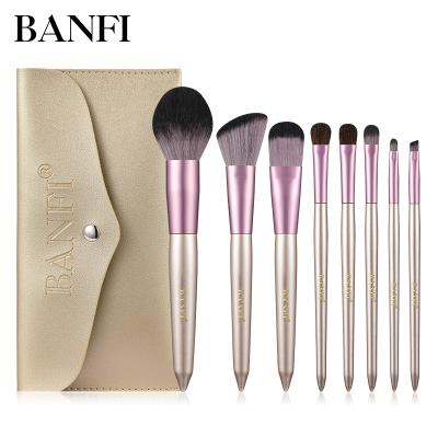 China Angular Blush Banfi 8pcs Rose Gold Makeup Brush Set Make Up Brush Kit Cylinder Super Soft PU Case Nylon For Women Cosmetics Use With Champagne for sale