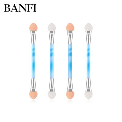 China Customized New Disposable Double Color Banfi Logo Eye Makeup Brush With Sponge Makeup Applicator For Lady Moving for sale