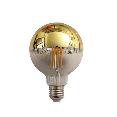 China Residential Half Chrome Led Light Bulbs Dimmable 6W Edison Bulbs G80 Half Gold Dipped Anti-Glare Led Filament Bulbs for sale