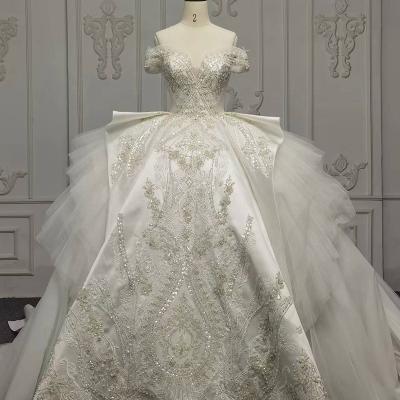 China Jancember Anti-Static 9850 Lace Satin Sequins Off The Shoulder Sweetheartwedding Wedding Women Dress for sale