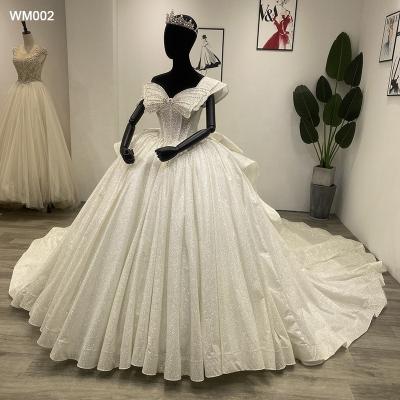 China Jancember Breathable Ivory Sparkle Sparkly Prom WM002 2022 Off The Shoulder Wedding Dresses Ball Gown for sale