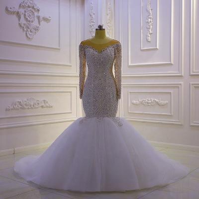 China Jancember 905 Breathable Sexy Slim Fit Embroidered Mermaid White Bridal Wedding Dress Long Sleeve for sale