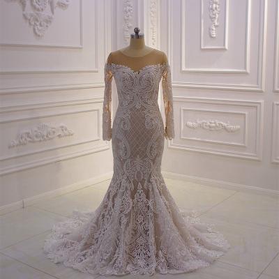 China Breathable Jancember 430 Lace Fabric Embroidered Long Sheath Sexy White Mermaid Bridal Wedding Dress for sale