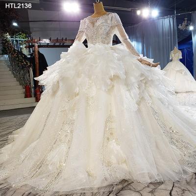 China Jancember HTL2136 Breathable Lightweight Long Sleeve Plus Size Pleated Wedding Dress Wedding Dress for sale