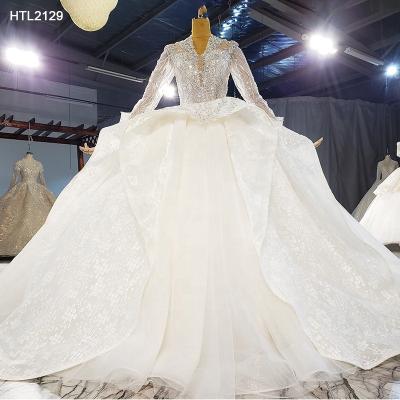 China Jancember HTL2129 Breathable Luxury Regular Sleeve Illusion Bridal Ball Gown Wedding Dress for sale