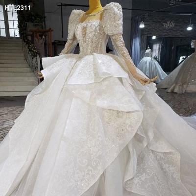 China Breathable Jancember HTL2311 High Quality Long Sleeve Formal O-neck Lace Tulle Bridal Dress for sale