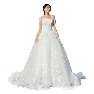 China Real High Quality RSM66535 Breathable Off The Shoulder Strapless Ivory Satin Lace Sweetheart A Line Wedding Dresses for sale