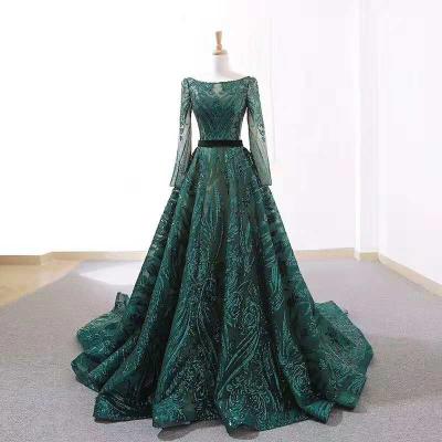 China Jancember RSM66691 Peacock Green Evening Dress Ladies Long Evening Wear Anti-Static Arabic Long Sleeve Maxi Dress for sale