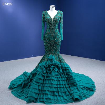 China Jancember RSM67425 Party Green Anti-Static Beading Beading Ruffles Even Mermaid Dresses With Tail for sale