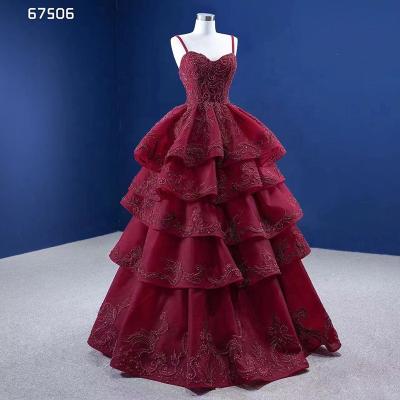 China Jancember RSM67506 Wine Red Embroidery Anti-Static Spaghetti Strap Modest Evening Gown Dress for sale