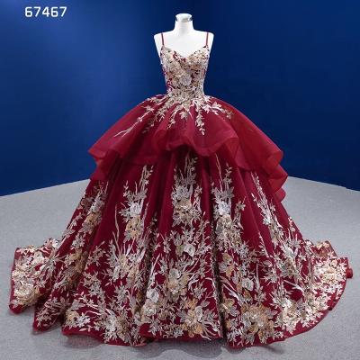 China Jancember RSM67467 Wine Red Spaghetti Strap Anti-Static Flower Party Dresses For Women Evening Dresses for sale