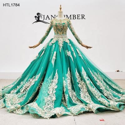 China Jancember HTL1784 Anti-Static Formal Dresses Women Party Celebrity Lace Applique Evening Dress for sale