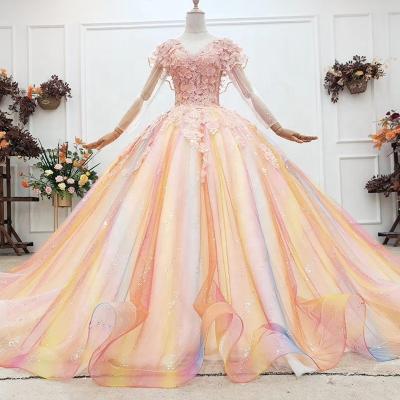 China Jancember HTL1787 Anti-static High Quality Long Sleeve Flower Ball Gown Lady Evening Dress for sale