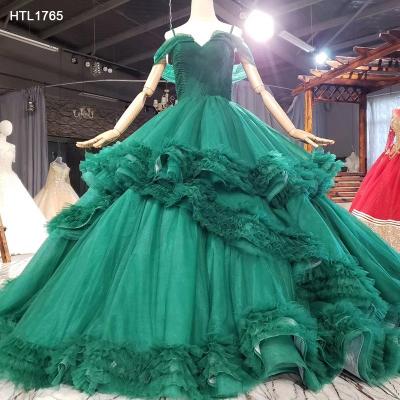 China Jancember HTL1765 High Quality Anti-Static Celebrity Green Party Luxury Wedding Dress for sale