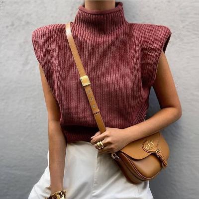 China parride knitted vest sweater turtle neck fashion Y2K top shoulder padded Autumn Winter Women Pullover Sweaters sleeveless for sale