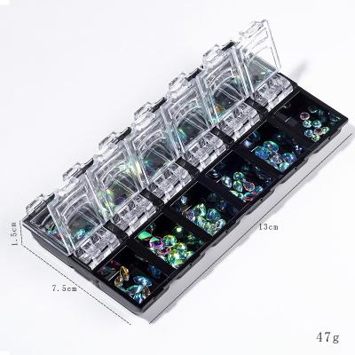 China Box Shaped Shinning Crystal Stone 12grid Mixed Designs ab Transpar Nail Art Decoration Rhinestone for sale