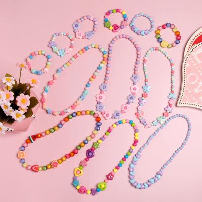 China Wholesale Cute Children's Bead Charm Chain Set Educational Toy Children's Bracelet Necklace Jewelry Set for sale