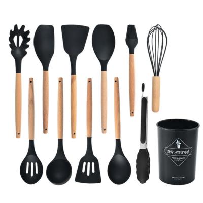 China 12pcs/Set Kitchen Instruments Tools Kitchenware Nonstick Silicone Kitchen Utensils With Wooden Handle for sale