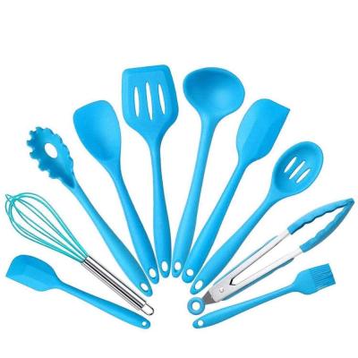 China Sustainable Kitchen Tool Set 10 Piece Silicone Non Stick Cookware Set With Utensils Holder for sale