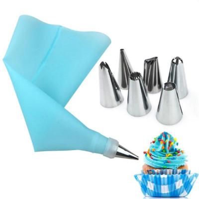 China Silicone 8pcs/set Disposable Silicone Ice Cream Pastry Piping Reusable Cake Tools Bags for sale