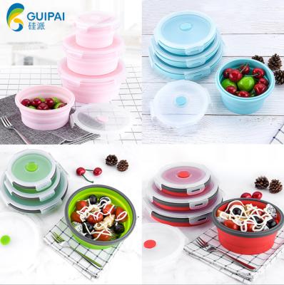 China Foldable Food Container Heatable Waterproof Collapsible Silicone Collapsible Food Bowl for sale