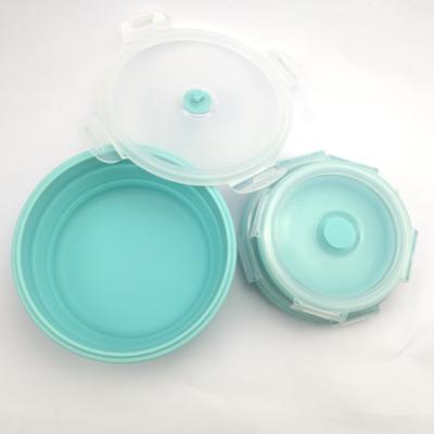 China Food Grade Silicone Stocked Round Shape Collapsible Food Storage Silicone Container Box Bento Lunch For Kids for sale