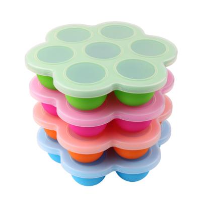 China Multfunctional Reusable 7 Holes Silicone Baby Food Storage Tray Silicone Egg Bites Molds Container With Lid for sale