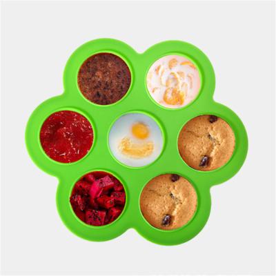 China Multfunctional 7 Holes Food Grade Silicone Egg Bites Mold Silicone Baby Food Storage Container Tray for sale