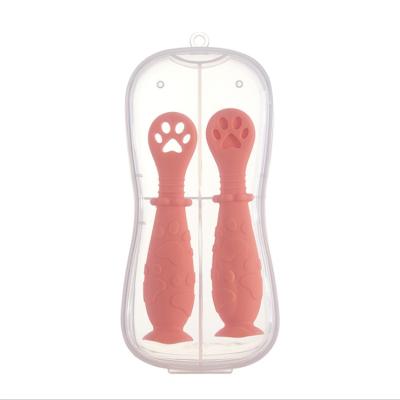 China BPA Free Silicone Baby Training Spoon Feeder Baby Spoon Free Self Feeding Set for sale