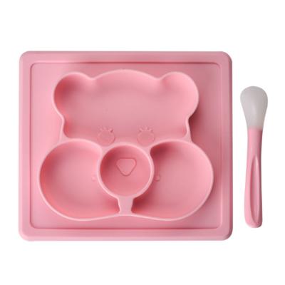 China Household Dishwasher Safe Food Grade BPA Free Silicone Bear Suction Baby Dish With Spoon for sale