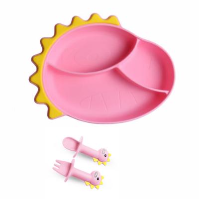 China New Dinosaur Shape Non-Slip Viable Silicone Baby Dinner Divided Suction Baby Food Dish Feeding Set for sale