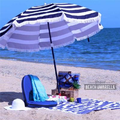 China 2017 Blue And White Color Cotton Fabric Beach Umbrella Outdoor Furniture With Tassels for sale