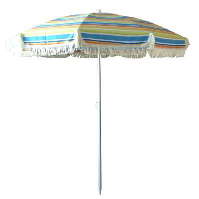 China Polyester Outdoor Sun Beach Umbrella With Cotton Fringe for sale