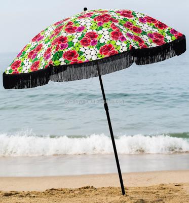 China With Outdoor Furniture 160g Printed Polyester Beach Sunshade Outdoor Umbrella With Fringe for sale