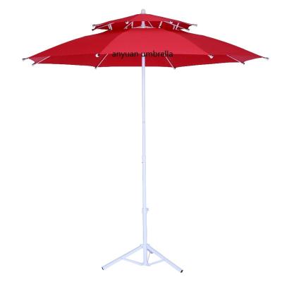 China Anti UV Classic Double Roof Fiberglass Polyester Cloth Design Polyester Mini Patio Umbrella Outdoor Manufacturer for sale