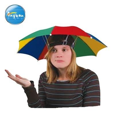 China Manual Folding Sun Open Cheap Logo Printed Advertising Head Hat Shape Umbrella, Umbrella Hat For Sale for sale