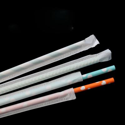 China 100pcs pack 6mm diameter individual packing paper straws food safe ink printing compostable pulp straws for sale